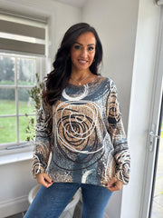 Navy Circle V Neck Top Amy