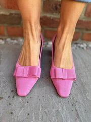 Pink Block Heel Bow Shoes