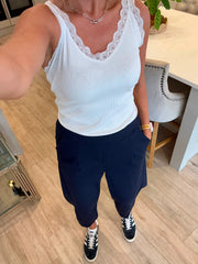 Navy Barrel Leg Trousers