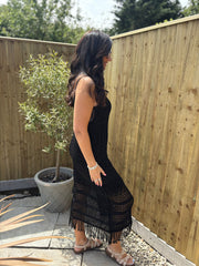 Black Fringed Shimmer Knit Dress Lorraine