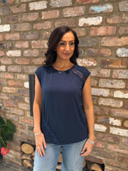 Navy Lace Detail Top Amanda