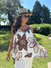 Chocolate Broderie Floral Vest Top Becky