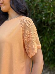 Apricot Net Sleeve Applique Tee Gemma