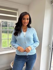 Pale Blue Ribbed Cardigan Lauren