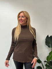 Chocolate Ribbed Flute Neck Top Charlotte