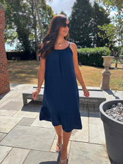 Navy Bubble Cotton Dress Athena
