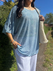 Blue Shimmer Loose Weave Top Jasmine