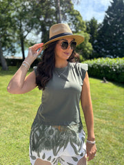 Khaki Lace Hem Top Yasmin