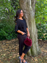 Black Button Sleeve Knit Augustine