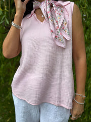 Pink Sleeveless Bubble Cotton Top Jean
