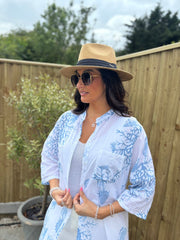 Blue Coral Print Longline Shirt Kelly