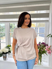 Mocha Soft Drape Bow Top Joanie