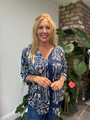Navy Elegant Paisley Top Trisha