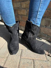 Black Floral Detail Western Boots