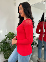 Red Long Sleeve Lace Top Ruby
