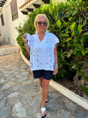 White Bubble Cotton Paisley Top Sammie