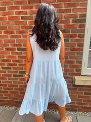 Blue Bubble Cotton Fringed Tier Dress Amanda