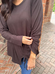 Chocolate Ribbed Drawstring Top Maisie