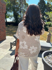 Stone Linen Floral Top Lila