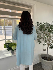 Light Blue Longline Sequin Pocket Shirt Zoey