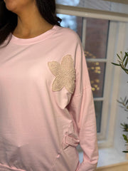 Pink Crochet Floral Sweat Top Theresa