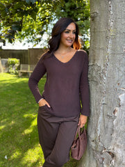 Chocolate Embellished Soft Knit Francine
