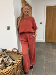 Rust Bubble Cotton Trousers
