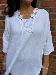 White Boho Daisy Bubble Cotton Top Skye
