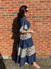 Dark Denim Tiered Floral Kaftan Roxie