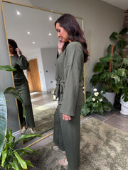 Khaki Textured Trousers Set Liora