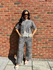 Stone Premium Leopard Pull on Wide Leg Trousers