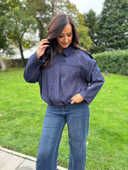 Navy Bubble Hem Bomber Jacket