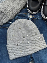 Grey Embellished Beanie Hat