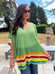 Lime Pink Striped Hem Loose Knit Jenna