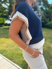 Navy Block Colour Border Knit Gina