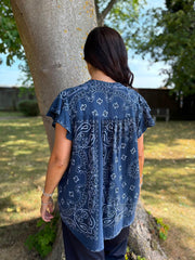 Navy Bubble Cotton Paisley Top Sammie