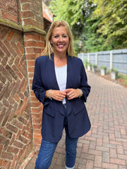 Navy Pinstripe Take You Anywhere Jacket