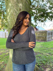 Charcoal Embellished Soft Knit Francine