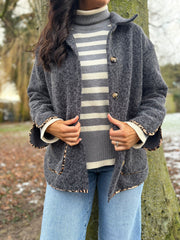 Charcoal Leopard Trim Coat Maisy