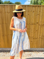 Light Blue Brushed Stripe Panel Dress Jodie