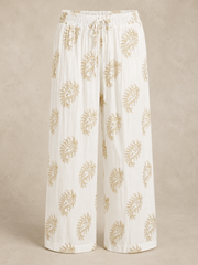 White Paisley Wide Leg Trousers