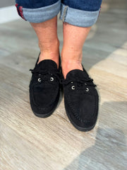 Black Faux Suede Boat Shoes