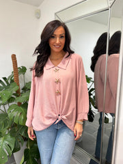 Rose Brooch Tie Front Blouse Megan