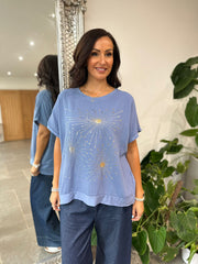 Denim Bubble Cotton Starburst Top Belle