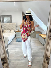 Red Artistic Floral Print Top Adelaide