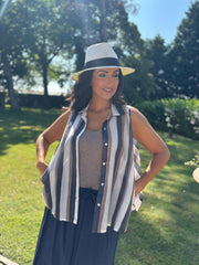 Navy Striped Sleeveless Blouse Lola