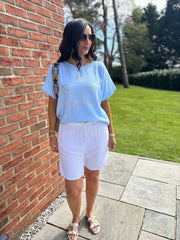 White Net Detail Bubble Cotton Shorts