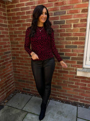 Wine Leopard Mesh Top Helen