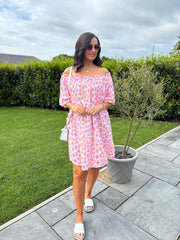 Lilac Bardot Bubble Cotton Leopard Dress Isla
