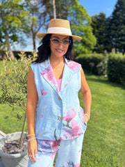 Blue Flower Print Top Claudette